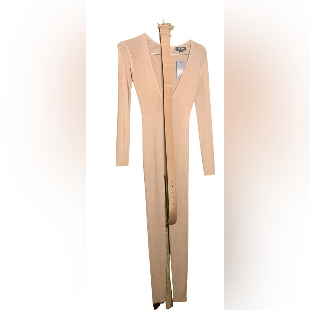 Tan BodyCon Long Sleeve Jumpsuit